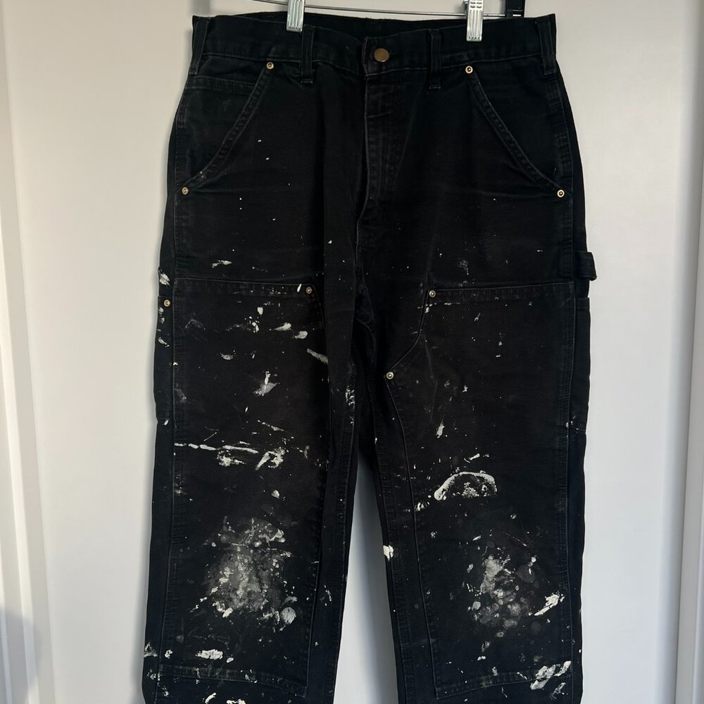 Carhartt Distressed Black Utility Pants - Paint Splattered